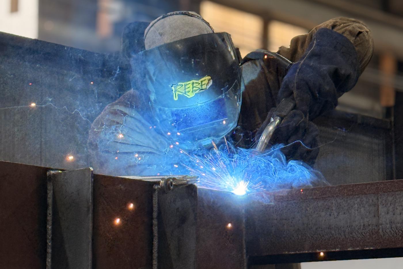 Welding a structural steel frame